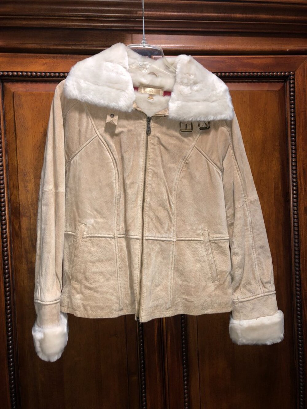 Wilsons Leather Tan Suede Aviator Jacket Faux Fur Lined S Y2K